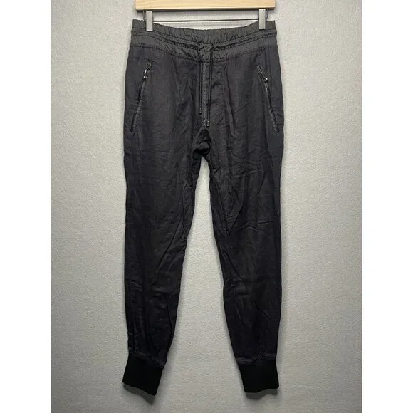 Zara Man Linen Jogger Pants With Ribbed Cuffs M Black - Picture 1 of 6